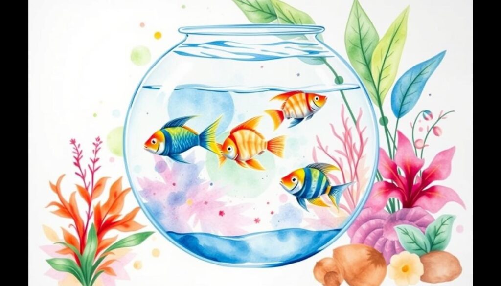 Illustration aquarelle de poissons en bocal