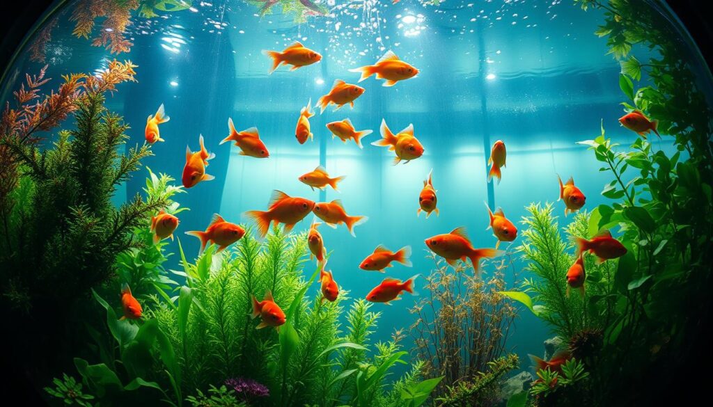 Poissons rouges dans un aquarium rond