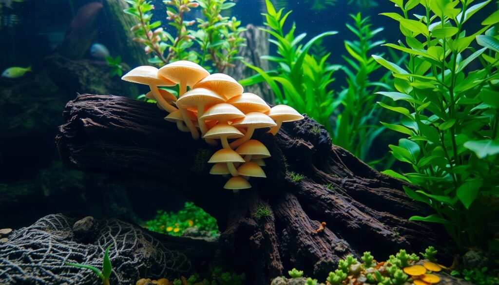 champignon sur ma racine d’aquarium